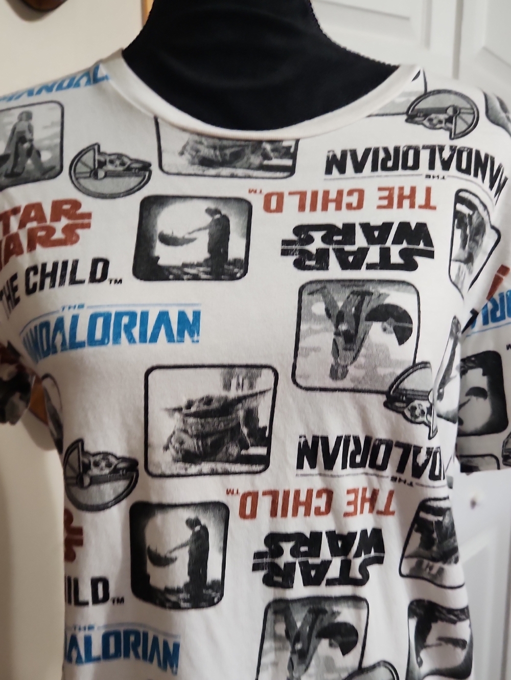 Star Wars White Short Sleeve The Mandalorian & The Child All-Over Logo Tee